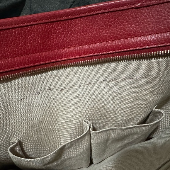 GG Red/Beige Leather Canvass Bree Tote Bag - Picture 6 of 12